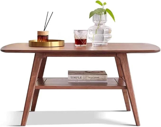 Hymus Solid Wood Coffee Table - 2-Tier Modern Center Table, Living Room Tables with Double Storage for Living Rooms, Bedrooms, and Offices (Walnut, 31.49" D x 19.68" W x 17.32" H)