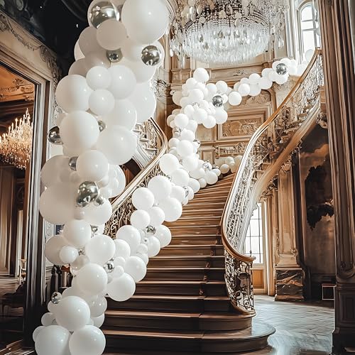 JOYIN 150 Pcs White Balloons, Different Sizes 18 12 10 5 Inch White Latex Balloon Arch Kit with Instruction for Birthday D...