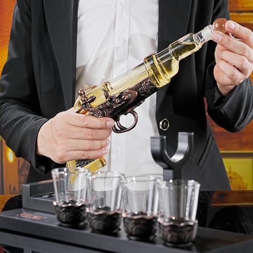 VYLPM Gun Whisky Decanter Set with 4 Shot Glasses,Cool,Unique Gifts for Men Dad Boyfriends,Liquor Gun Decanter Set A Great...