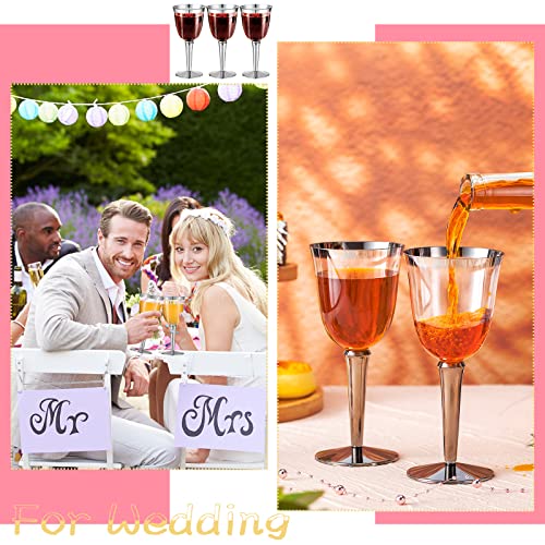 Yoande 100 Pack Rimmed Disposable Plastic Wine Glasses Bulk 8 Oz Elegant Fancy Wine Cups Stemmed Wine Glasses Clear Cockta...