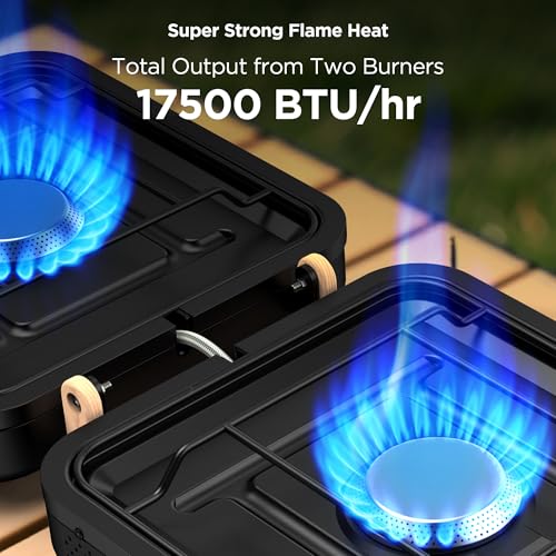 Propane Gas Stove, 17500 BTU, 2 Burner Folding Portable Camping Stove with Carrying Bag, Built to Last, Camp Stove for Cam...