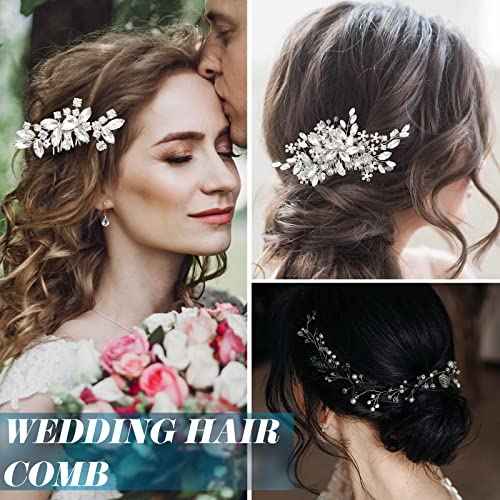 Maitys 44 Pieces Wedding Hair Accessories Faux Pearl Crystal Comb Clips U-shaped Flower Rhinestone Silver Pearl Hair Pieces for Prom Bride Bridesmaid(Elegant Style)