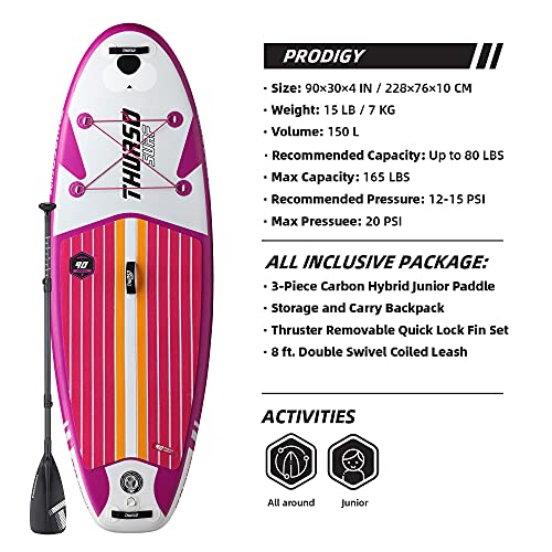 THURSO SURF Prodigy Junior Kids Inflatable SUP Stand Up Paddle Board 7'6 x 30'' x 4'' Two Layer Includes Adjustable Carbon...