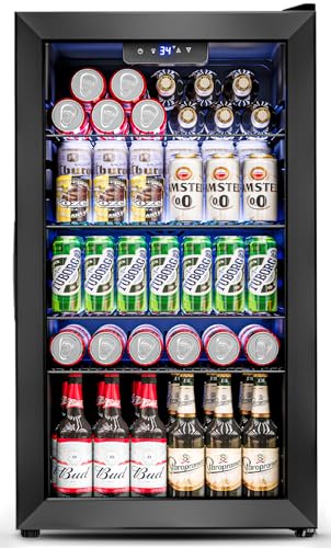 Feelfunn 3.2 Cu.Ft Mini Fridge with Glass Door - 126 Can Beverage Refrigerator Cooler for Drink Beer Wine Soda, Small Frid...