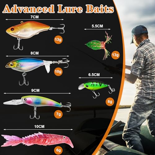 FONMANG 322-Piece Fishing Lures Kit - Buzz Bait/Spinner Baits/Jig/Frog, Fishing Tackle Box with Tackle Included, Soft Bai...