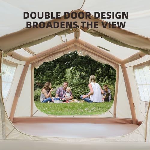 Inflatable Tent 4/6/8 Person, Blow Up Tent with Hand Pump for Easy Setup, 4 Season Waterproof Oxford Glamping Tents for Ca...