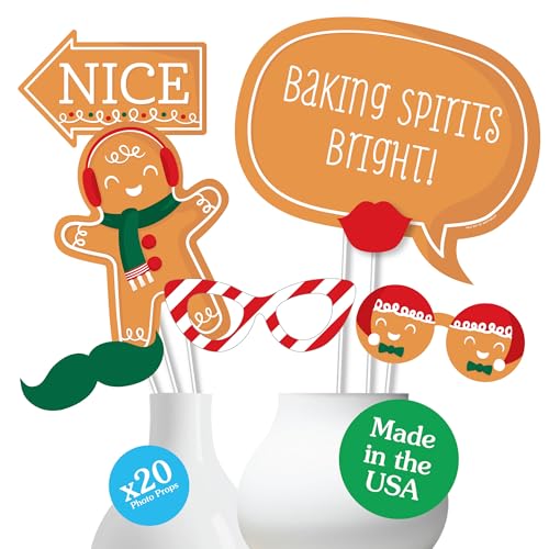 Big Dot of Happiness Gingerbread Christmas - Gingerbread Man Holiday Party Photo Booth Props Kit - 20 Count