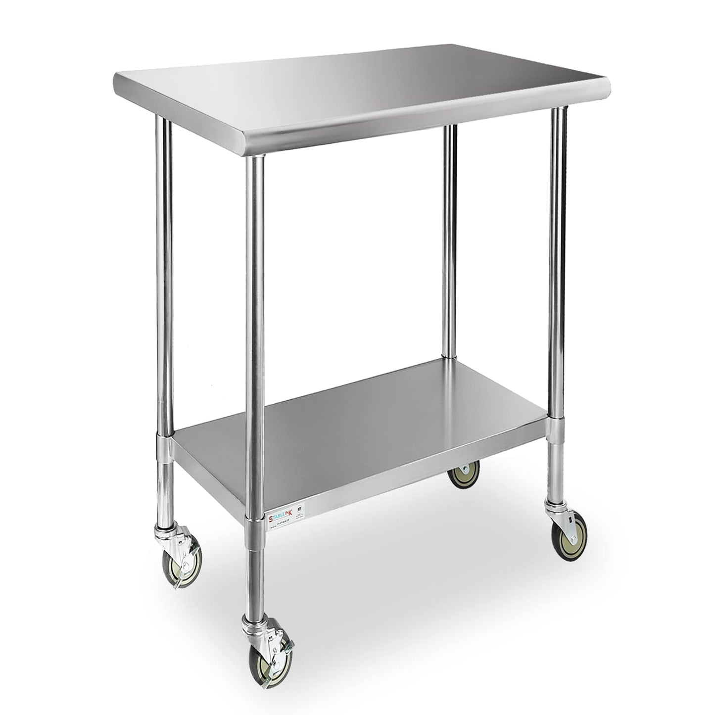 STABLEINK Stainless Steel Table with Wheels 24 x 30 Inches, NSF Commercial Prep & Workbench with Adjustable Undershelf and Casters, for Commercial Kitchen, Restaurant, Hotel,Laundry and Garage