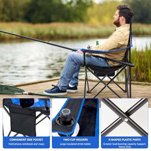 EMERIT Oversized Padded Camping Chair, 350LB Heavy Duty Quad Fold Chair with Arms, Collapsible Outdoor Chairs with Lumbar ...