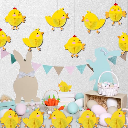 8 Pack Easter Chick Party Decorations Farm Birthday Party Honeycomb Centerpiece Hanging Decorations Baby Chick Accessories...