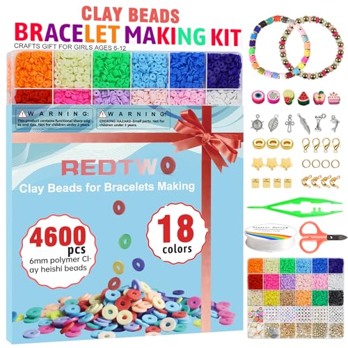 Redtwo 5100 Clay Beads Bracelet Making Kit, Flat Preppy Beads for Friendship Jewelry Making,Polymer Heishi Beads with Char...