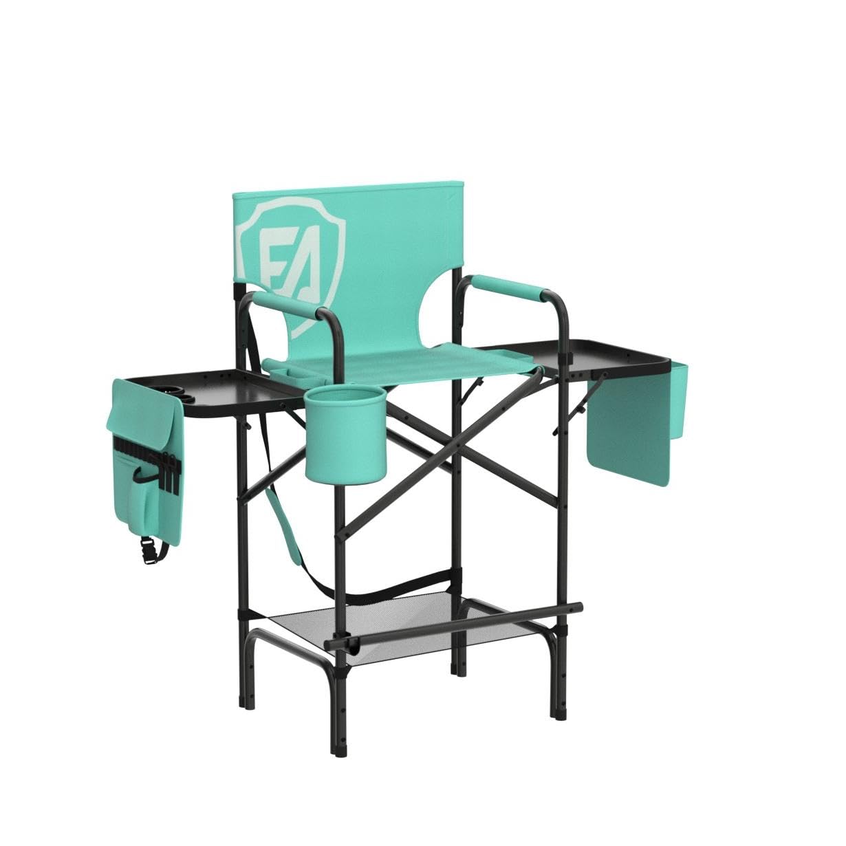 EVER ADVANCED 31" Tall Portable Makeup Artist Chair for Clients Directors Chair with Two Side Tables, Foldable Folding Chair for MUA, Craft Shows, Hair Stylist, Salons, Movie Sets 350LBS Green