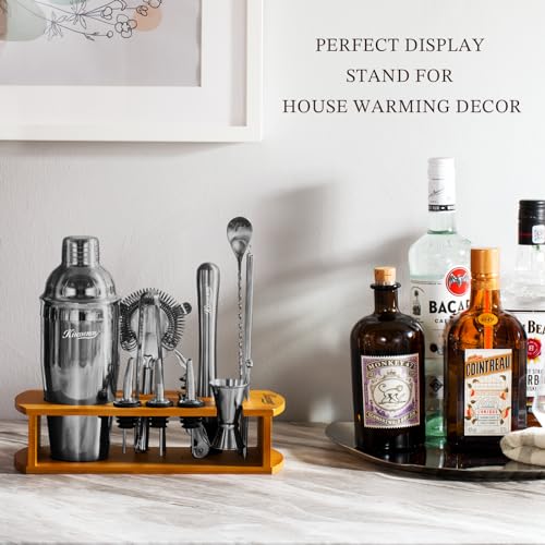 KITESSENSU Cocktail Shaker Set Bartender Kit with Stand | Bar Set Drink Mixer Set with All Essential Bar Accessory Tools: ...