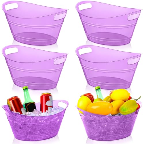 meekoo 6 Pcs Plastic Ice Buckets Bulk with Handles 4.5L Oval Storage Tub Large Capacity Ice Drink Bucket for Party Bar Win...