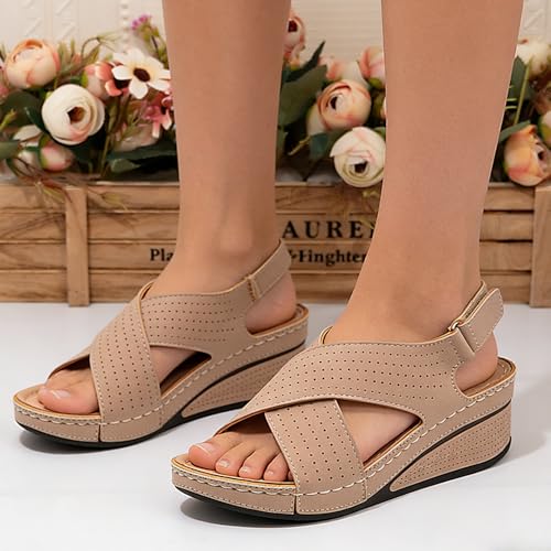 Women's Wedge Sandals - Breathable Openwork Design with Adjustable Straps, Thick Platform Sole for Comfort & Stability, Li...