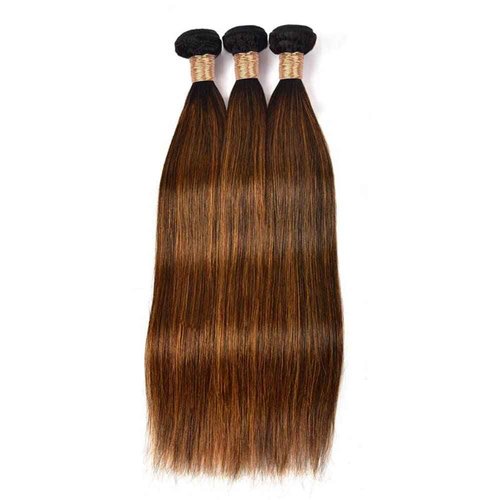 Giginger Straight Human Hair Bundles 20 22 24 Inch Brazilian Chocolate Brown Highlight P4/30 Straight Bundles Human Hair 100% Unprocessed Raw Quick Weave Hair for Black Women
