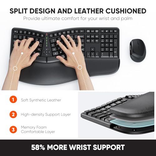 MEETION Ergonomic Keyboard and Mouse, Wireless Keyboard with Vertical Mouse, Split Curved Keyboard with Wrist Rest, Natura...