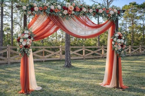 Fomlily 3-Panel Mixed Color Chiffon Wedding Arch Draping, 30" x 20ft Elegant Neutral Sheer Backdrop Curtain for Ceremony &...