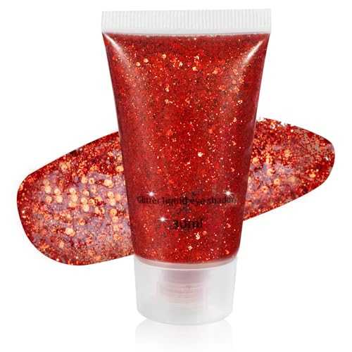 Mysense Red Body Glitter Gel, Singer Concerts Face Hair Glitter Makeup, Music Festival Rave Accessories, Chunky Glitter Me...