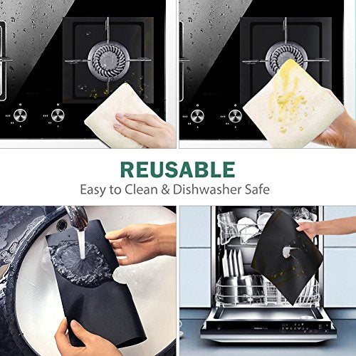 Stove Burner Covers - Gas Stove Protectors Black 0.2mm Double Thickness, Reusable, Non-Stick, Fast Clean Liners for Kitche...