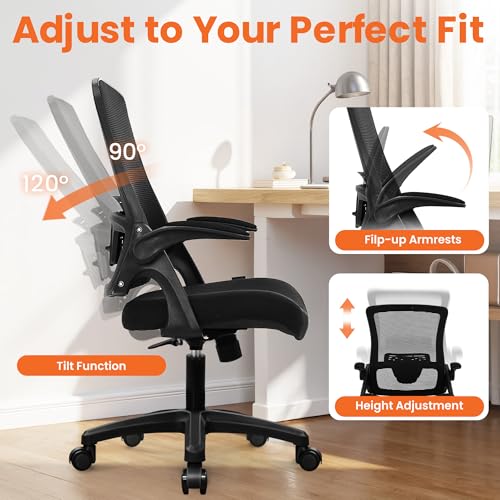 NEO CHAIR Office Desk Chair Computer High Back Mesh Gaming Seat with Ergonomic Adjustable Comfy Flip-up Armrests Lumbar Su...
