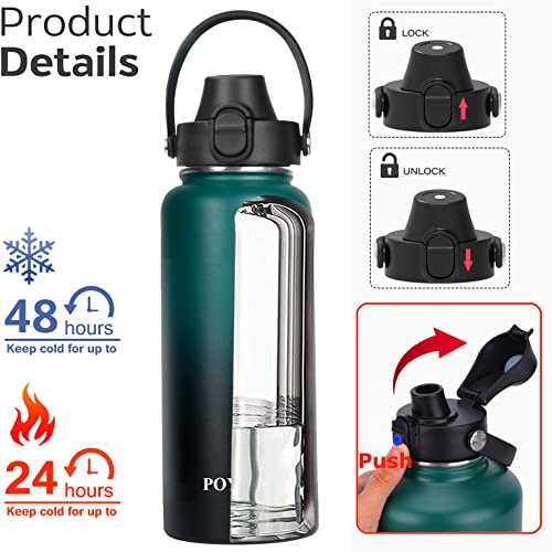 Water Bottle Insulated 32oz 40oz 64oz 128oz Straw Lid Spout Lid & 3 Lids, Leak Proof, Vacuum Insulated,Stainless Steel Wat...
