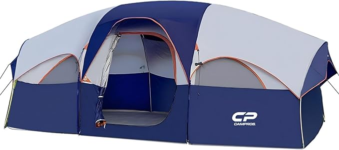 CAMPROS CP Tent 8 Person Camping Tents, Weather Resistant Family Tent, 5 Large Mesh Windows, Double Layer, Divided Curtain...
