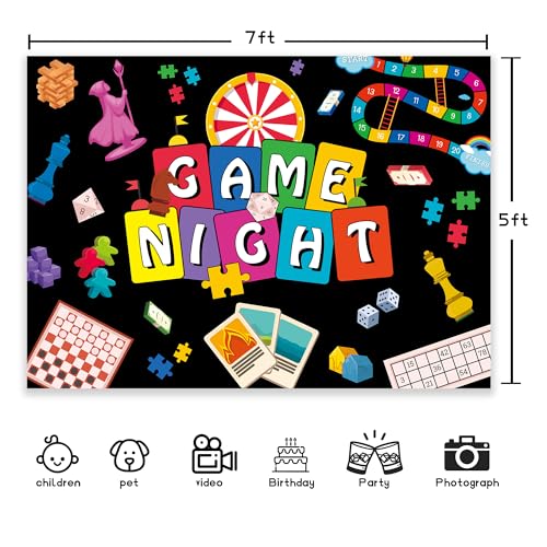 Newsely Game Night Backdrop 7Wx5H Photography Game Party Decorations Chess Card Playing Card Party Supplies Gamble Gaming ...