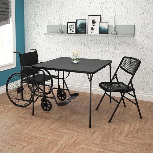 Cosco XL 38.5" Resin Fold-in-Half Card Table, Black, Wheelchair Accessible, Lightweight, Pinch-Free Locking System