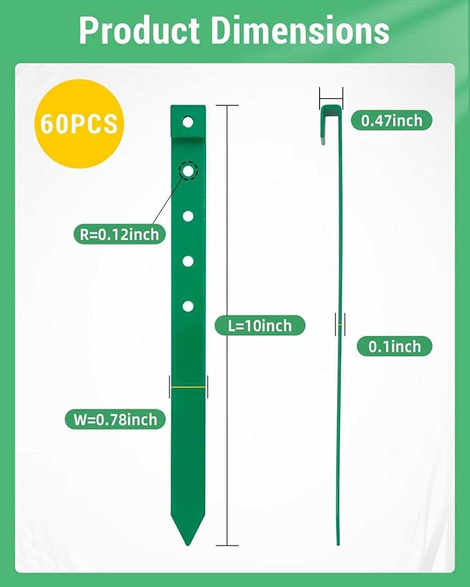 LIDUOMINIKE 20Pcs Metal Garden Landscape Edging Stakes,Green,10 Inch Landscaping Stakes, Anchoring Spikes, Landscape Edging Spikes for Ground,Bender Board,Tent Anchoring,Inflatable Decorations