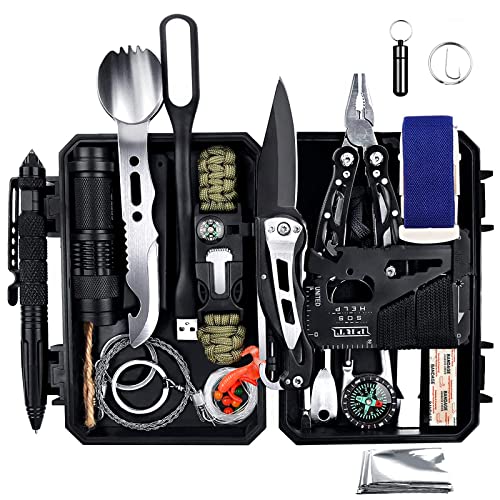 ANTARCTICA Emergency Survival Gear Kits 60 in 1, Outdoor Survival Tool with Emergency Bracelet Whistle Flashlight Pliers P...
