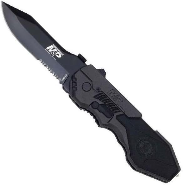 Smith & Wesson SWMP4LS 8.6in S.S. Assisted Folding Knife with 3.6in Serrated Clip Point Blade and Aluminum Handle for Outd...