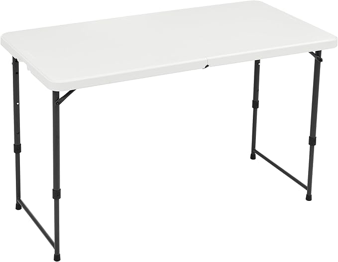 Amazon Basics 4 Foot Rectangular Folding Dining Table, 4 Adjustable Height Settings with Carrying Handle, Indoor & Outdoo...