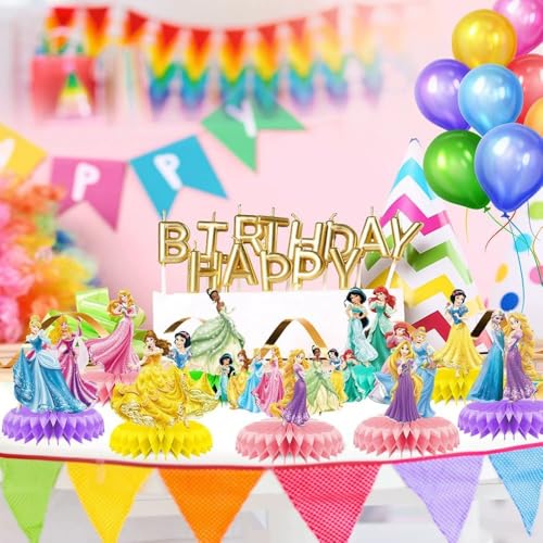 For Disne Princess Birthday Party Supplies, 9Pcs Honeycomb Centerpieces for Princess Party Decorations, Double Sided Table...