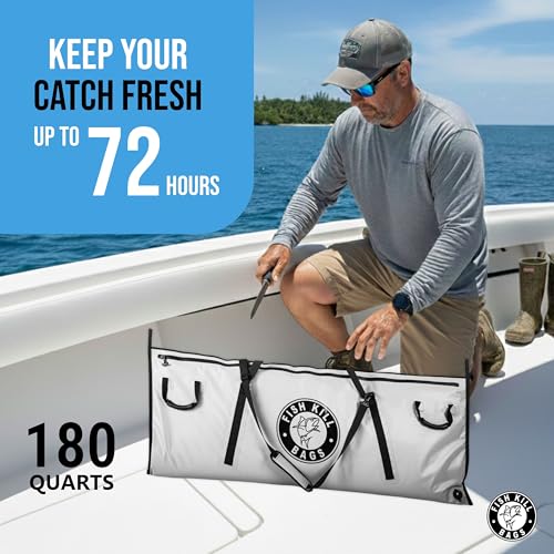 Fish Kill Bags Flat PVC Tarpaulin Insulated Fish Cooler Kill Bag for Fishing with Easy Grip and Carry Handles, 3 Sizes