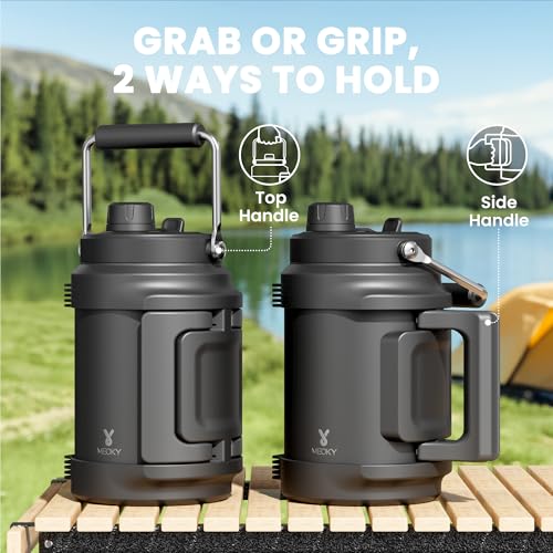 64 oz Insulated Water Bottle for Gym: Meoky Triple Wall Vacuum Stainless Steel Half Gallon Water Jug - Top and Side Handle...