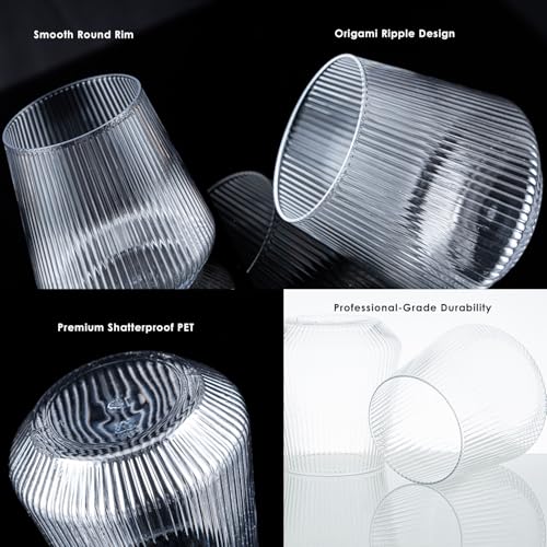 40-Pack Plastic Wine Glasses Disposable | Ribbed 12oz Premium Unbreakable Solo Cups Crystal-clear Reusable Whiskey Glasses...