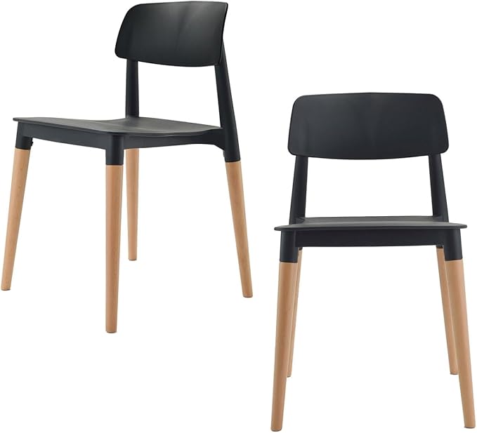 COZYBLOCK Bel Dining Bistro Cafe Style Modern Minimalist Side Chair Set of 2 (Black)