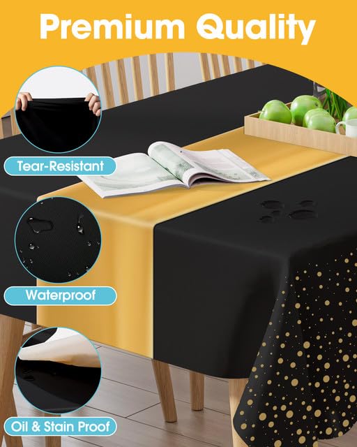 Niuara New Year Table Cloth for Rectangle Table and Table Runner Set - 3+3 Pack, Plastic Table Cloth Disposable, Black and...