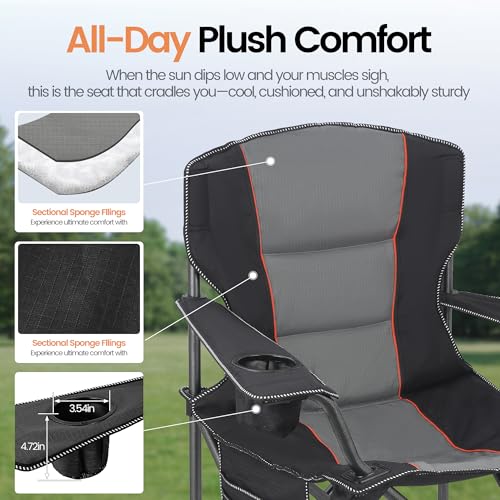 WEIDIORME 2 Pack Heavy Duty Oversized Camping Chair for Adults 400lbs w/Lumbar Support - Folding Chairs with Side Pocket, ...