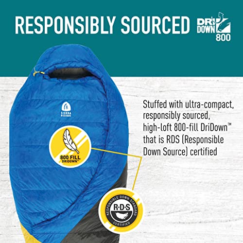 Sierra Designs Cloud 35 Degree DriDown Sleeping Bag Ultralight Zipperless Down Sleeping Bag for Backpacking and Camping