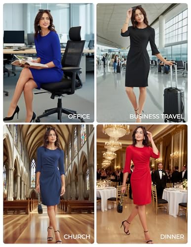 GRACE KARIN Work Dresses for Women 2025 3/4 Sleeve Sheath Business Dress Ruched Bodycon Office Cocktail Dress