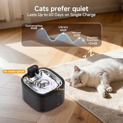 Wireless Cat Water Fountain with Stainless Steel Tray, 3.5L/118oz Rechargeable Battery Pet Water Dispenser, Ultra-Quiet In...