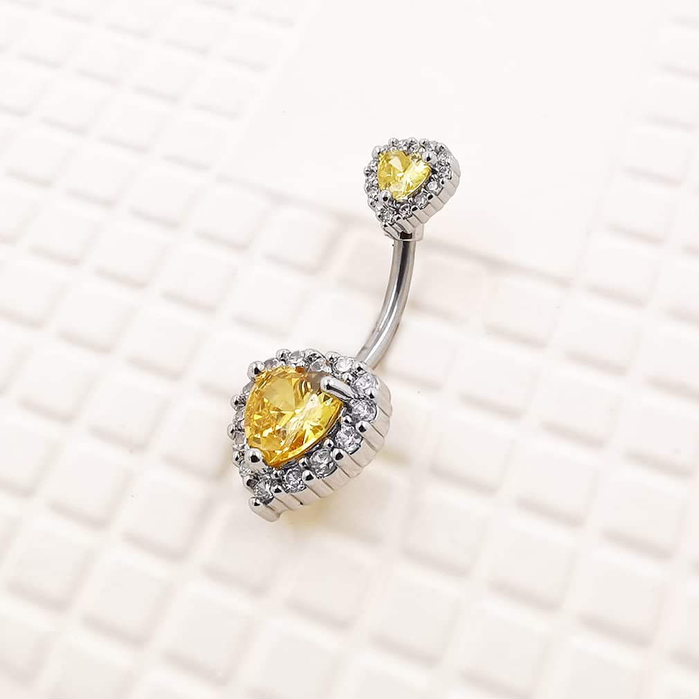 Excepro Belly Rings 316L Surgical SS PVD Plated Multicolor Heart CZ Navel Piercing Shiny Belly Button Rings (yellow)
