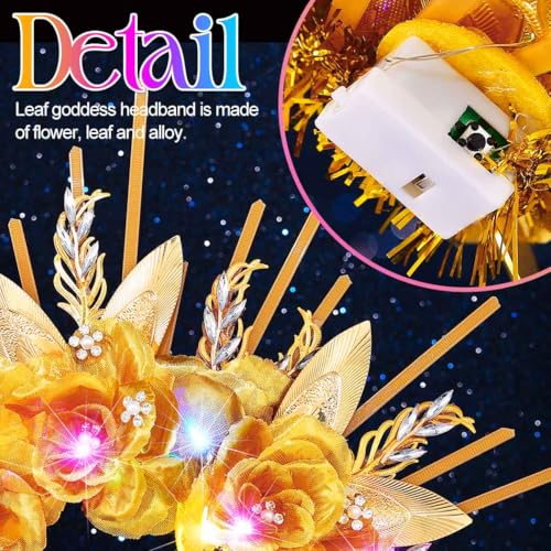 Kilshye Light Up Goddess Headband Gold Flower Headpiece Leaf Halo Headbands for Women