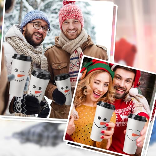 Sliner 120 Pcs Christmas Snowman Disposable Paper Coffee Tea Cups with Lids Winter Wonderland Xmas Cocoa Cups for Juice Ho...