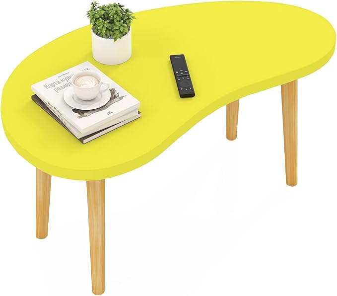 Funecy Mango Coffee Table Low Table with 4 Solid Wood Sturdy Legs, Floor Table Desk for Sitting on The Floor, Storage and Living Room Furniture (Yellow)