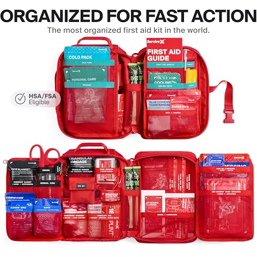 SurviveX Large Pro First Aid Kit for Car, Travel & Home - Emergency Kit for Hiking, Camping, Backpacking and Outdoors - In...