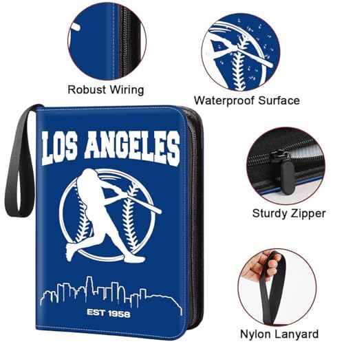 Baseball Card Binder, Los Angeles Trading Card Holder Protectors, 4 Pocket Fits 400 Cards with 50 Removable Sleevesves Card Storage Album Folder Case Collector