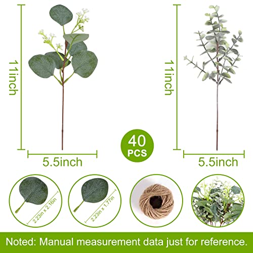 ZeKonan 40 Pcs Artificial Greenery Eucalyptus Stem Silver Dollar Leaves Baby Eucalyptus Leaves Suitable for Family Wedding...